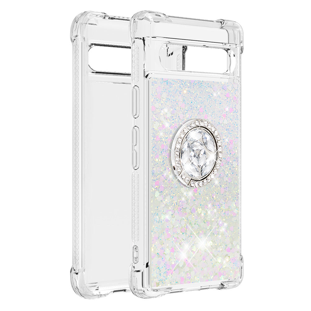 For Google Pixel 7a YB Quicksand Series-7 Liquid Quicksand TPU Phone Case Ring Kickstand Anti-drop Cover For Google Pixel 7a YB Quicksand Series-7 Liquid Quicksand TPU Phone Case Ring Kickstand Anti-drop Cover